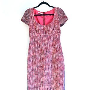 Rare PRADA Red & Gray Knit Boucle Wool Shift Cocktail Dress Size 40